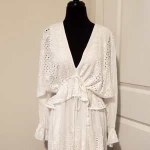Belle Badgley Mischka white eyelet dress